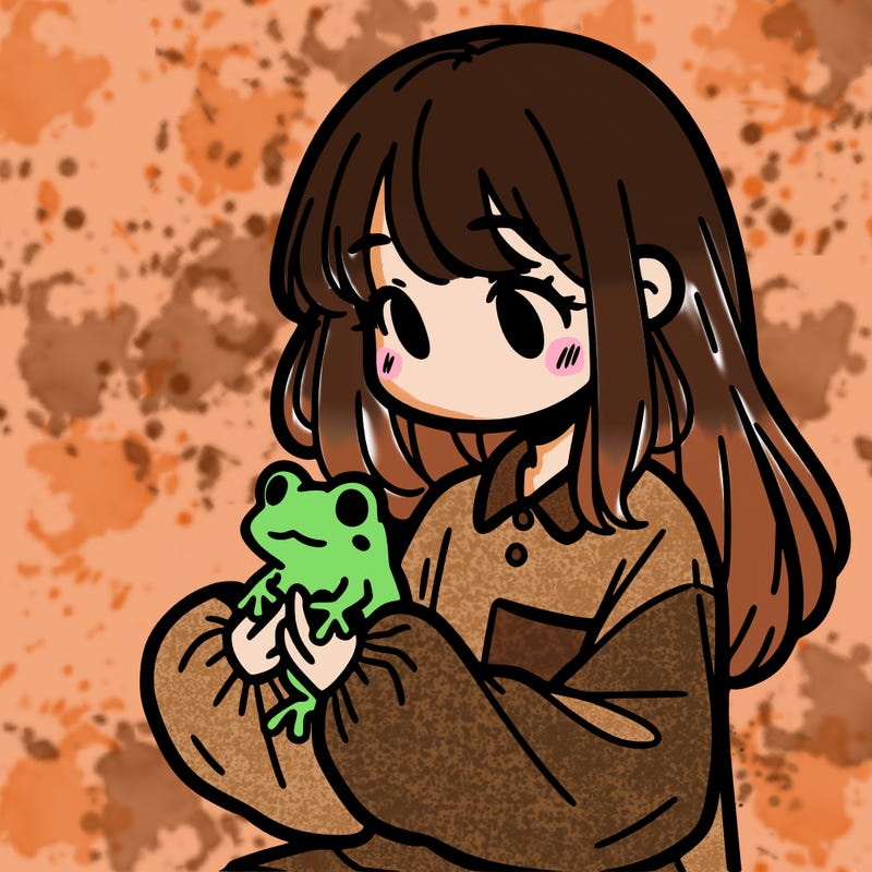 girl with long hair and a oversized shirt. and she is holding a frog