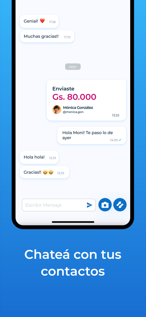 Billetera Mango - Billetera Mango app chat screen displaying a money transfer to a contact