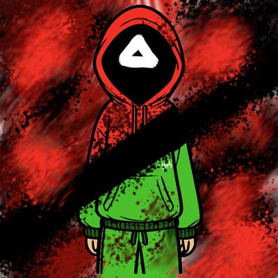 faceless girl in a tracksuit with a hood on and no hair