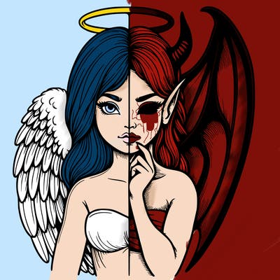 realistic angel half demon
