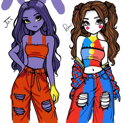 2 girls in crop tops and baggy jeans ripped