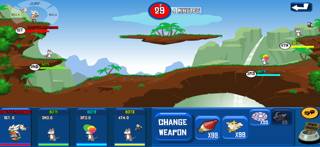 Wild Ones Battle Stadium - Jugabilidad de Wild Ones Battle Stadium con personajes animales en una batalla táctica por turnos a través de un paisaje 2D.