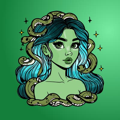 realistic girl with snakes as hair