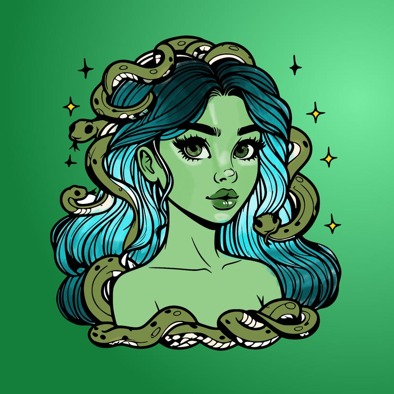realistic girl with snakes as hair