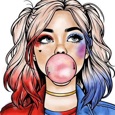 realististic girl blowing bubble -gum