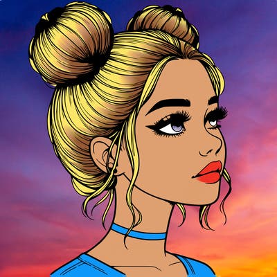 realistic girl with buns on the top of her head