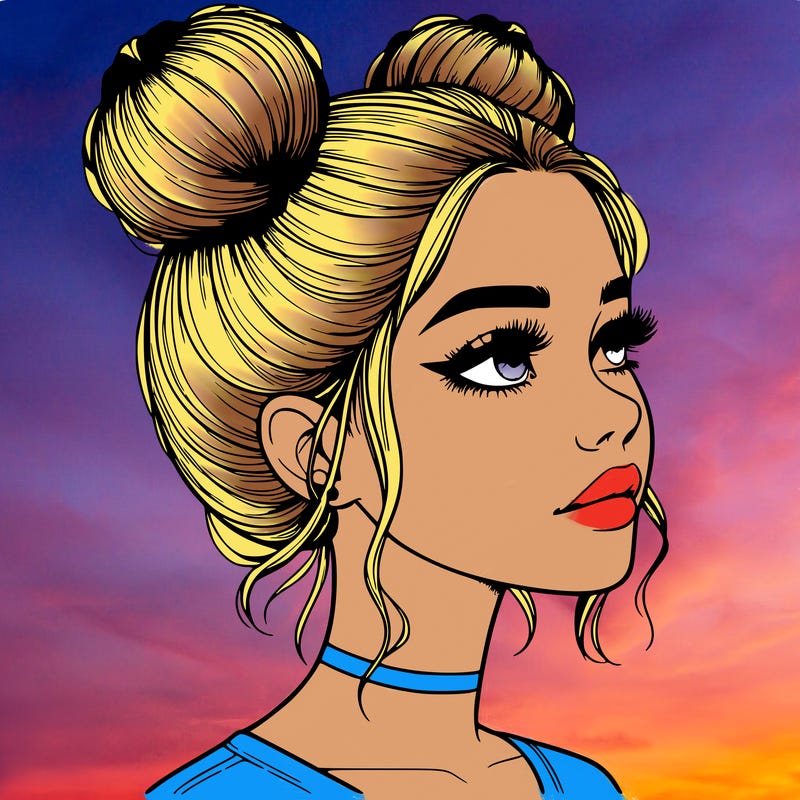 realistic girl with buns on the top of her head