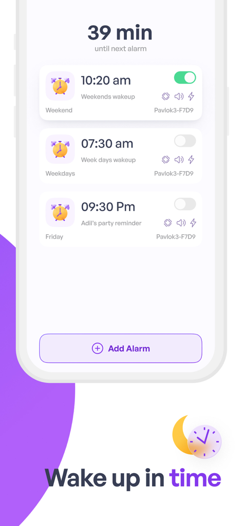 Pavlok - Pavlok mobile app alarm clock interface with scheduled wake up times