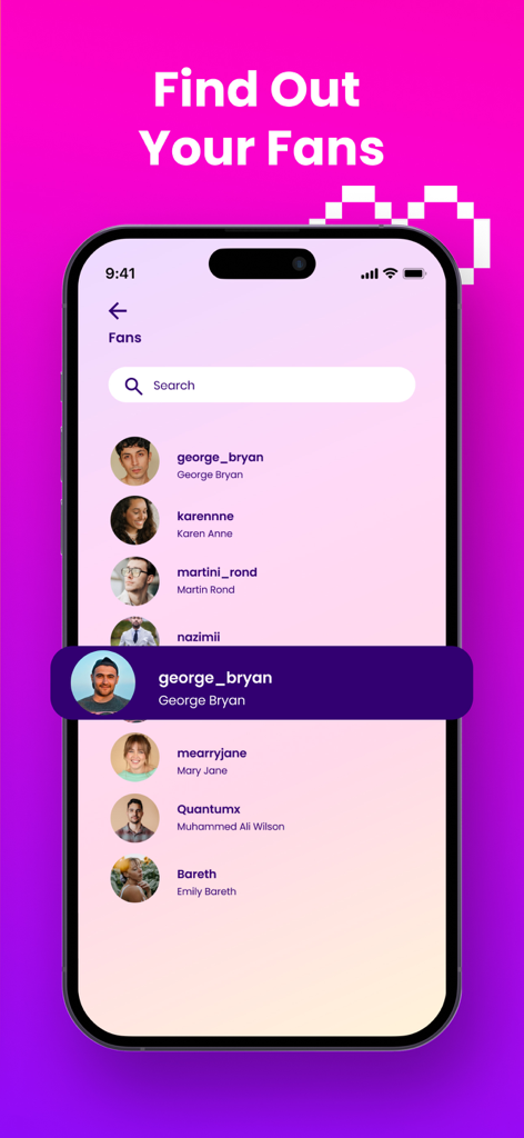 Uma lista de fãs do Instagram exibida na tela do aplicativo MyFollow
