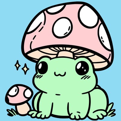 a cute frog with a mushroom hat