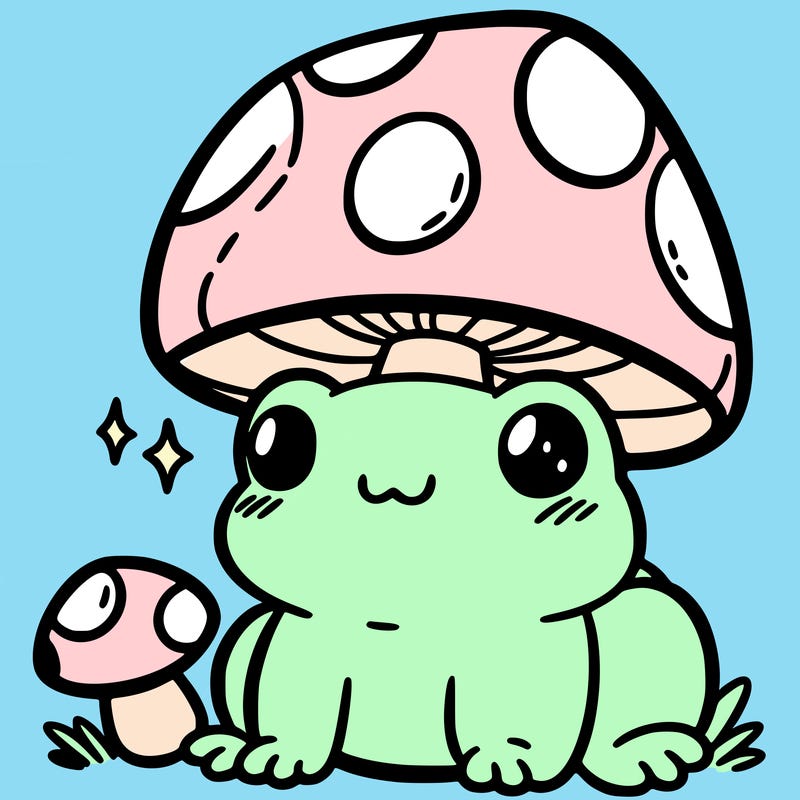 a cute frog with a mushroom hat