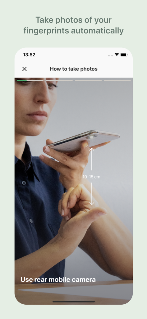 MyMarq - Instructional screen showing how to capture fingerprints automatically using the MyMarq app