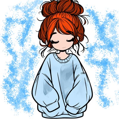 girl with baggy sweatshirt and messy bun