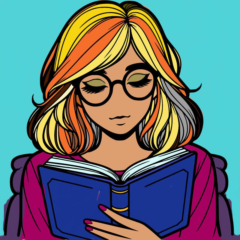 girl reading with glasses realistic