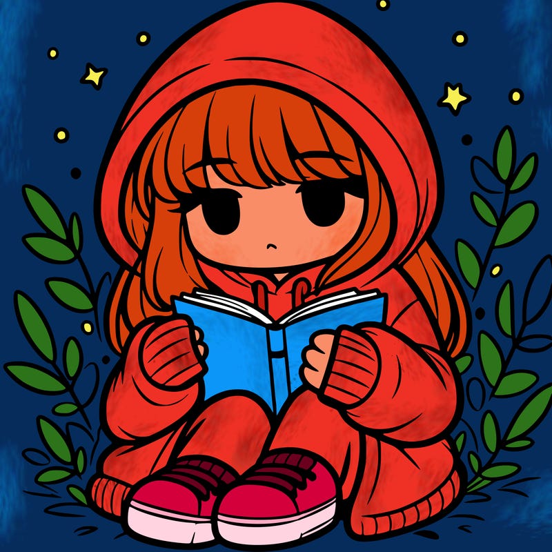 girl in oversized hoodie reading a book