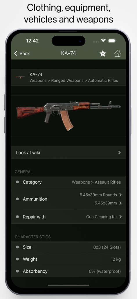 Pocket Wiki for DayZ - Detailed weapon statistics for the KA-74 assault rifle in the Pocket Wiki for DayZ app