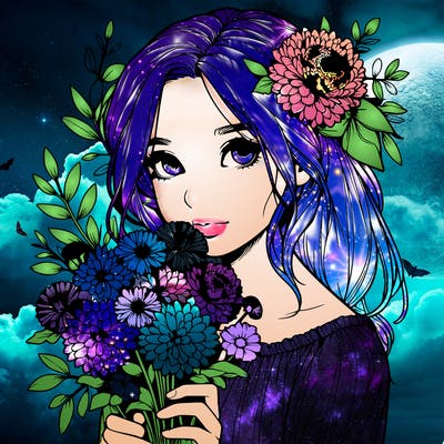 realistic girl with flowers