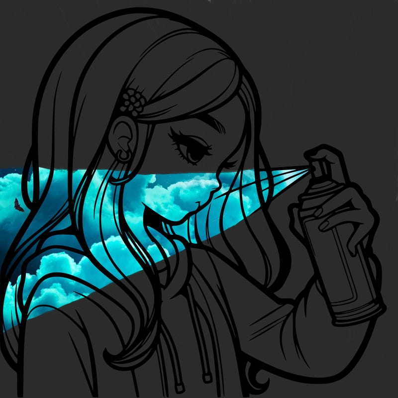 a realistic girl spray painting