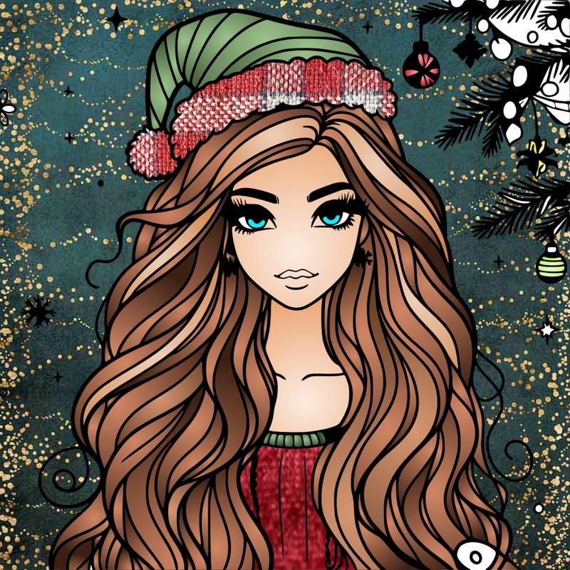 christmas fashionable female model and long hair