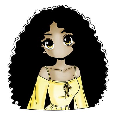 a black anime girl with long afro hair