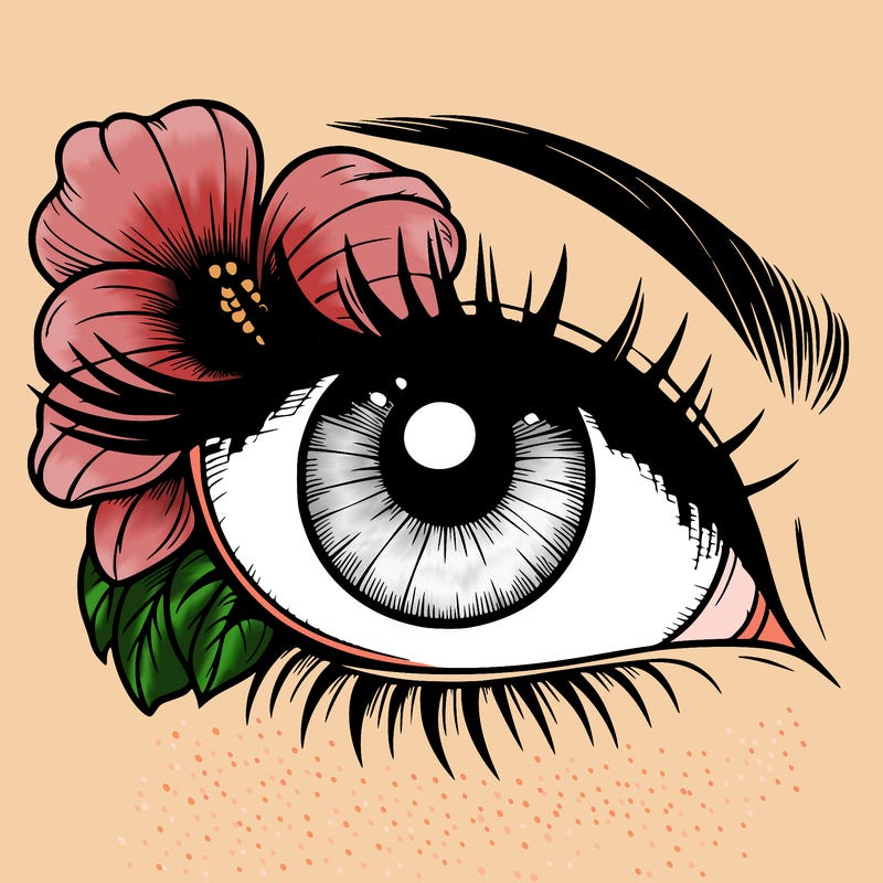 realistic eye with flower