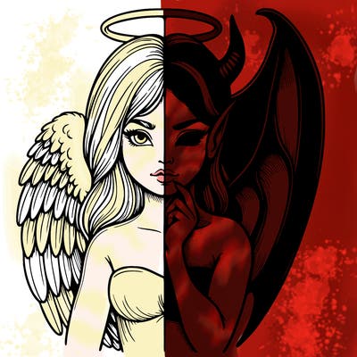 realistic angel half demon