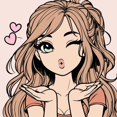 realistic girl winking and blowing a kiss while making heart hands