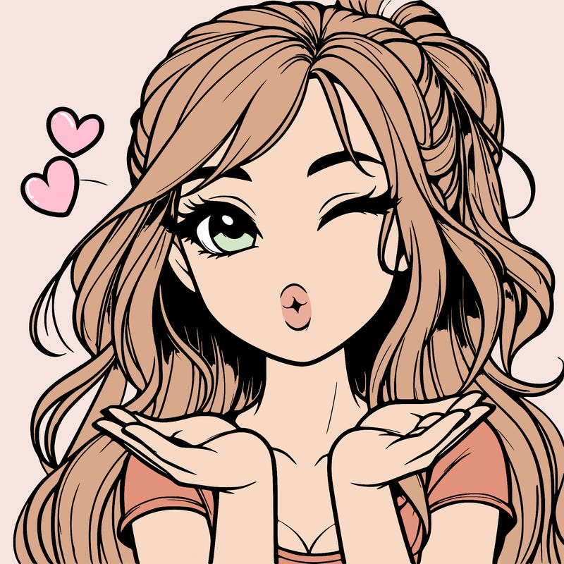 realistic girl winking and blowing a kiss while making heart hands
