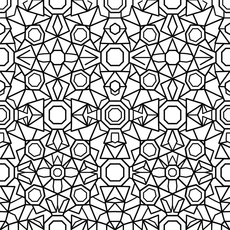 Dive into a world of mesmerizing geometric designs with this polygonal patterns coloring page. Specifically crafted with seniors in mind, it features large, clear outlines for a comfortable and engaging coloring experience.