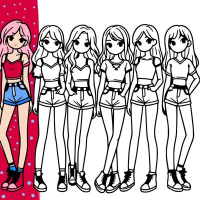 a group of girls wearing crop tops and shorts