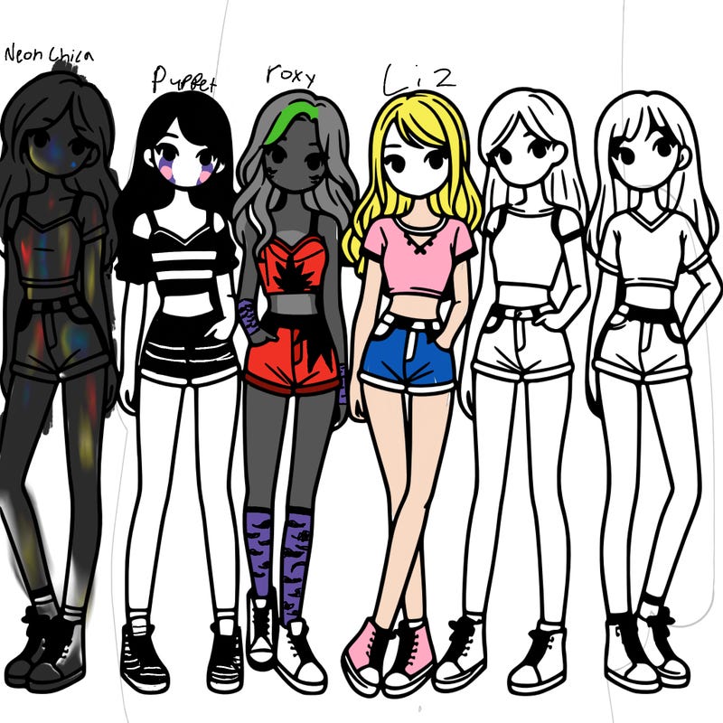 a group of girls wearing crop tops and shorts