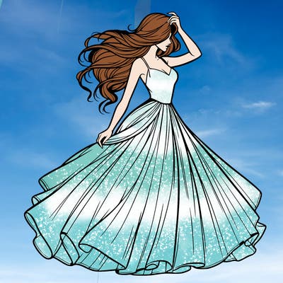realistic woman with dress flowing in the wind