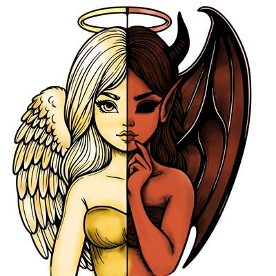 realistic angel half demon