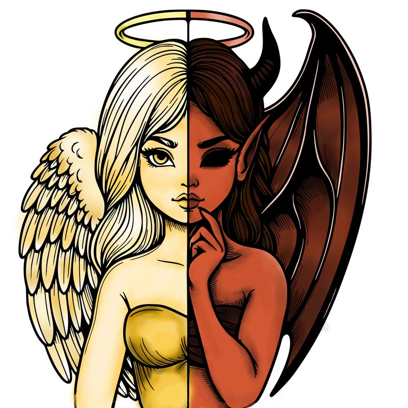 realistic angel half demon