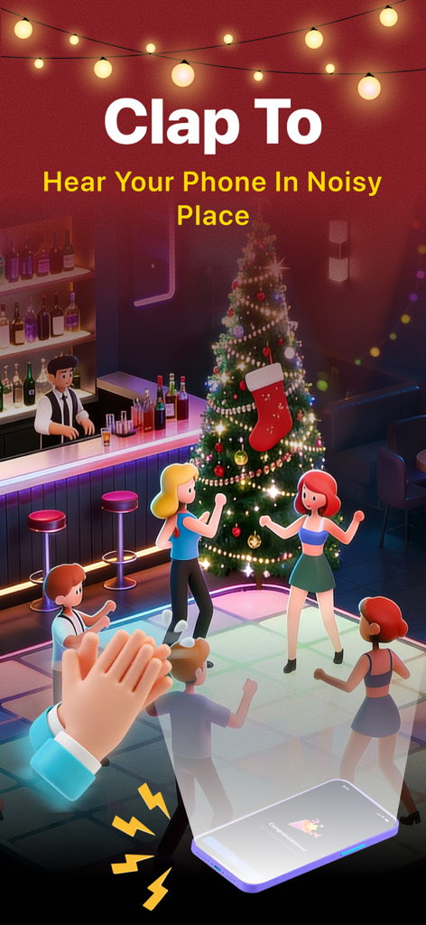 Clap Find My Phone by Clapping - 3D scene of people dancing in a noisy room while a phone rings after a clap