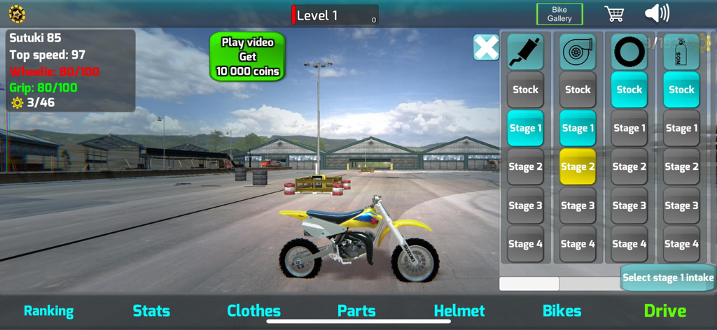 Wheelie King 4 - Personalización de piezas de moto y mejoras de rendimiento en Wheelie King 4.