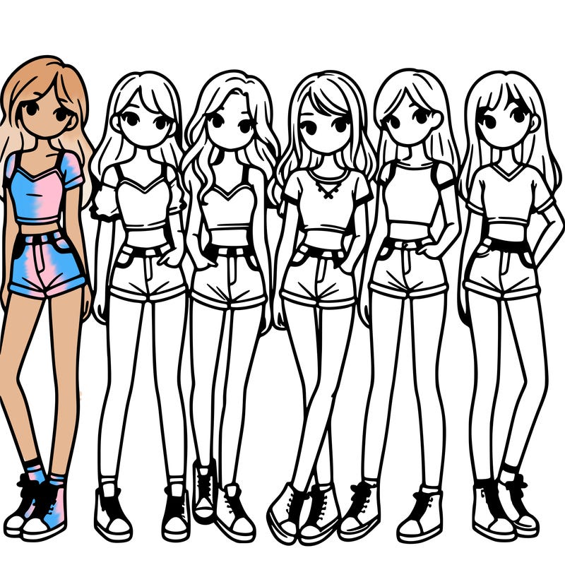 a group of girls wearing crop tops and shorts