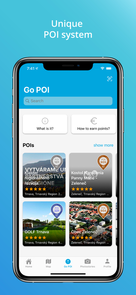 GoSlovakia - GoSlovakia mobile app showing a list of rated points of interest in the Trnava region
