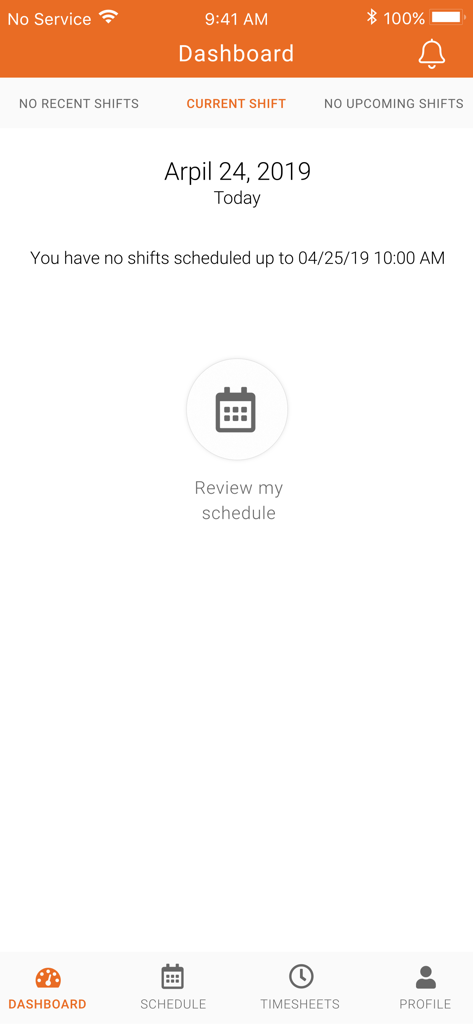 Celayix Team Xpress - Painel do Celayix Team Xpress mostrando o status atual do turno e o botão de revisão da agenda