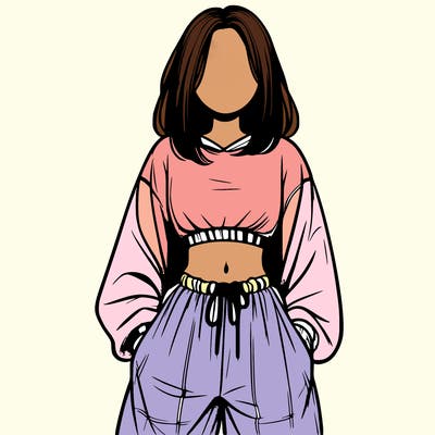realistic girl faceless with baggy pants and a crop top