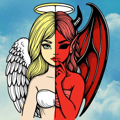 realistic angel half demon