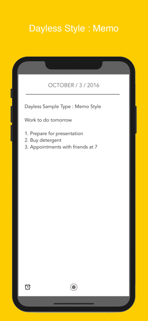 Dayless - Simple Diary App - Minimalist memo style diary entry in the Dayless app showing a daily to-do list.