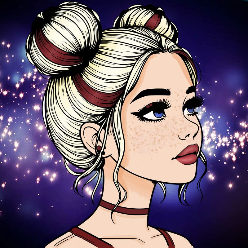 realistic girl with buns on the top of her head