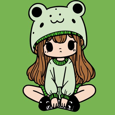 a girl wearing a frog hat and some frog socks
