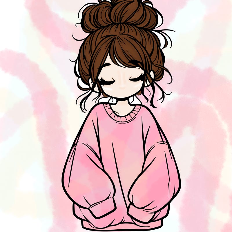 girl with baggy sweatshirt and messy bun