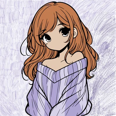 shy pretty girl wearing a sweater that is falling off one shoulder portrait