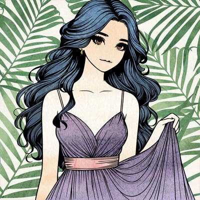 realistic girl in flowy silky prom dress