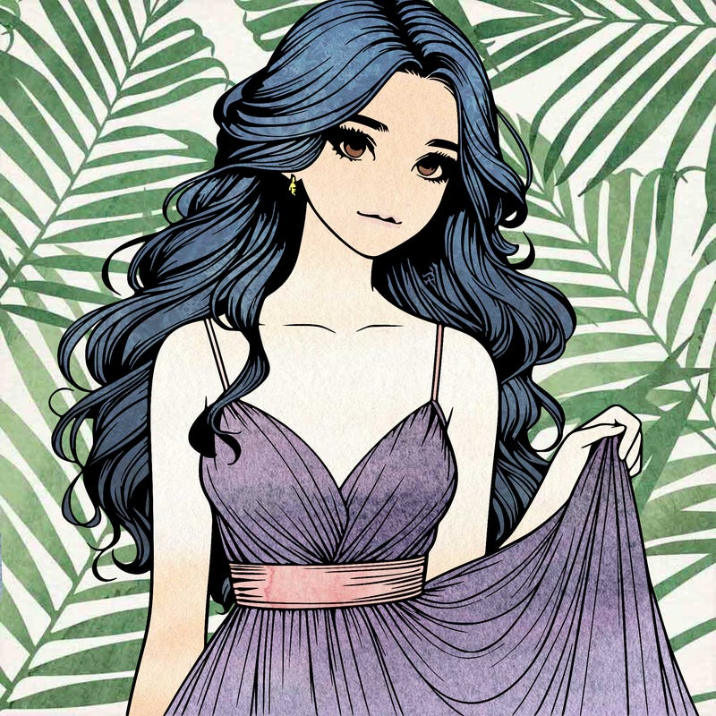 realistic girl in flowy silky prom dress