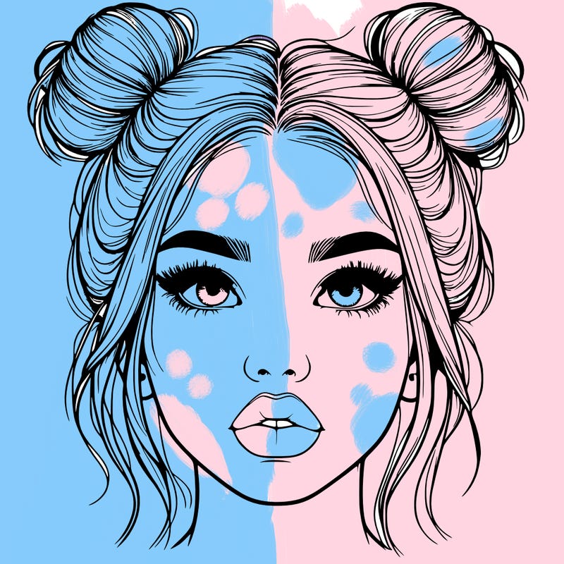 realistic girl with two buns on her hair and lips