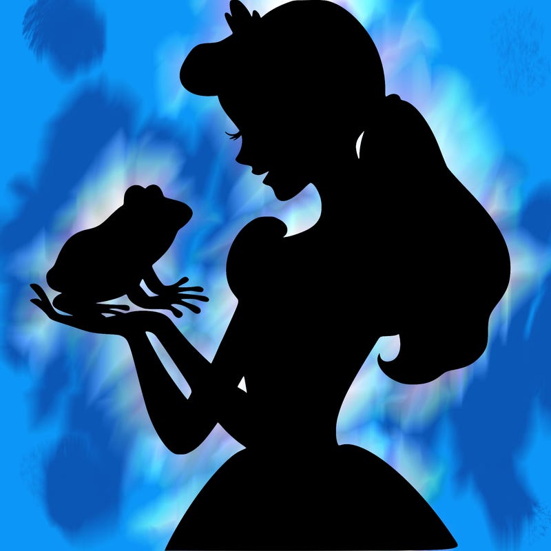 a shadow of a princess holding a frog realistic